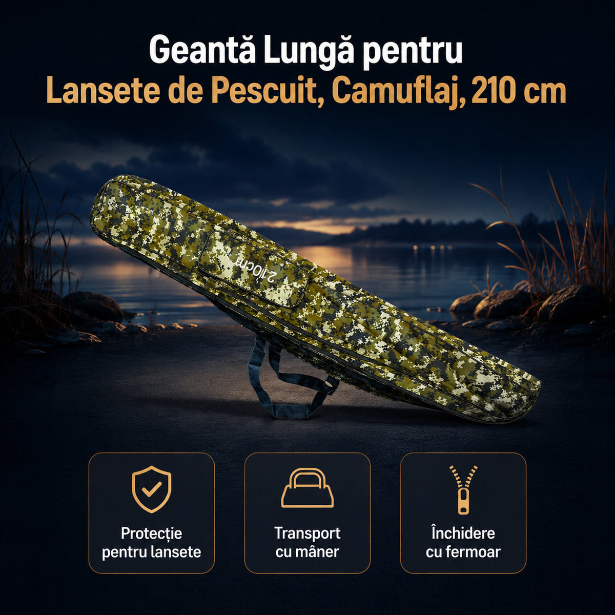 Geantă Lungă pentru Lansete de Pescuit, Camuflaj, 210 cm – imagine principală promoțională