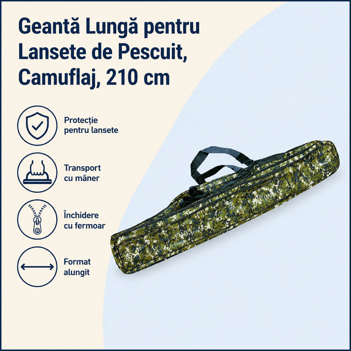Geantă Lungă pentru Lansete de Pescuit, Camuflaj, 210 cm – caracteristici și beneficii