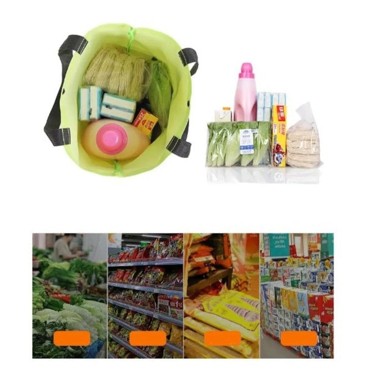 Geanta pentru cumparaturi, prevazuta cu roti, pliabila, inchidere cu fermoar, cu suport de sustinere, dimensiuni 46x39 cm, verde