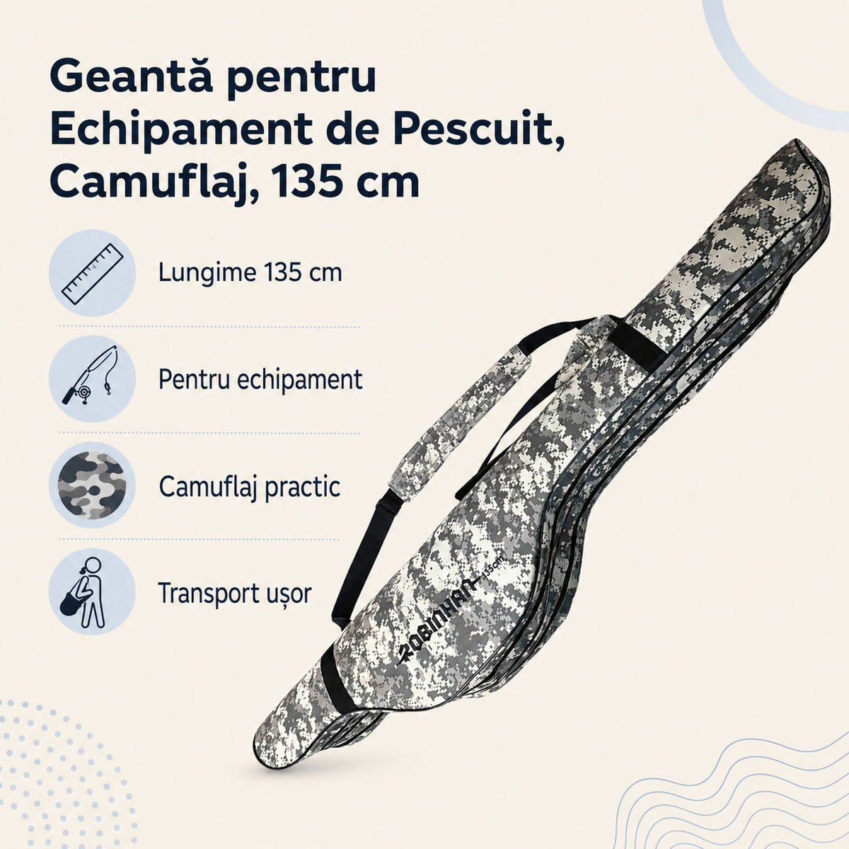 Geantă pentru Echipament de Pescuit, Camuflaj, 135 cm – caracteristici și beneficii