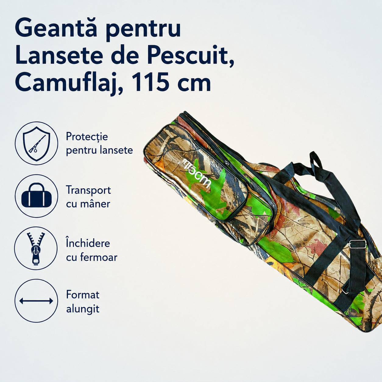 Geantă pentru Lansete de Pescuit, Camuflaj, 115 cm – caracteristici