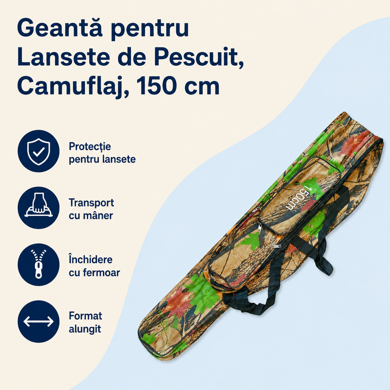 Geantă pentru Lansete de Pescuit, Camuflaj, 150 cm – caracteristici
