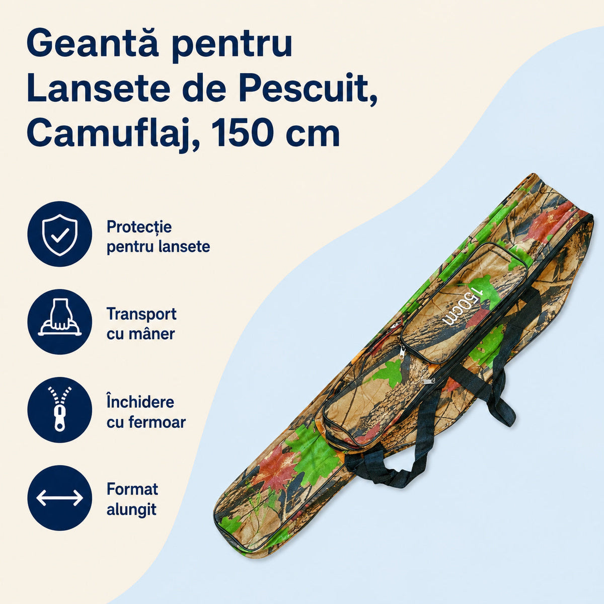Geantă pentru Lansete de Pescuit, Camuflaj, 150 cm – caracteristici și beneficii
