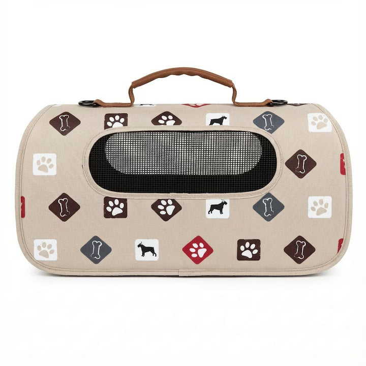 Geantă pliabilă pentru transportul animalelor, plasa respirabilă, 45x28x27cm, Crem