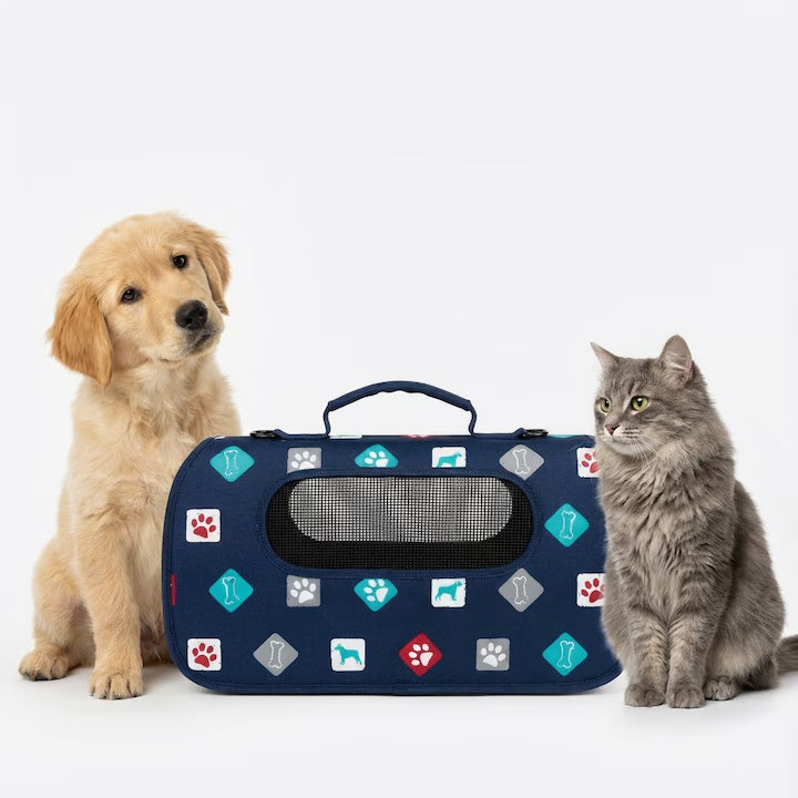 Geantă pliabilă pentru transportul animalelor, plasa respirabilă, 45x28x27cm, Albastru