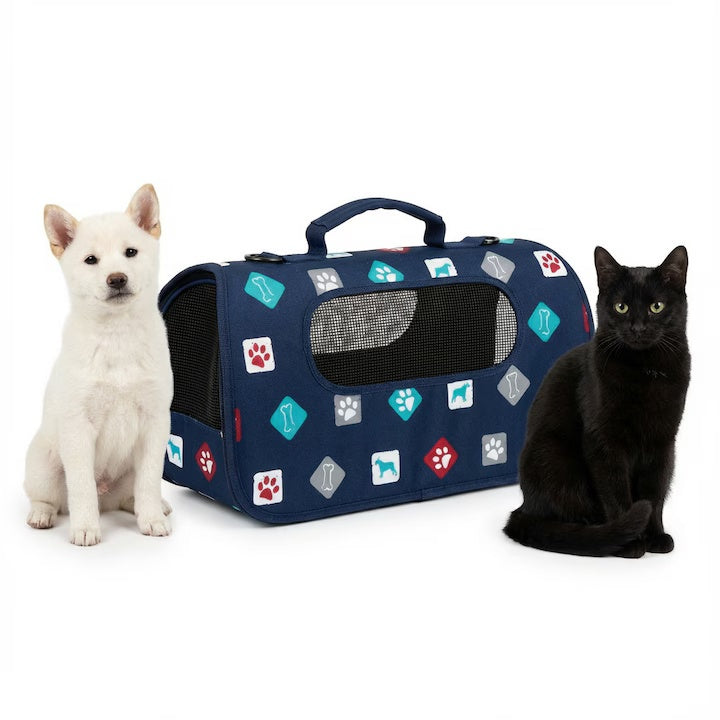 Geantă pliabilă pentru transportul animalelor, plasa respirabilă, 45x28x27cm, Albastru