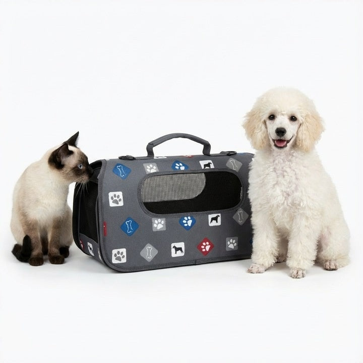 Geantă pliabilă pentru transportul animalelor, plasa respirabilă, 45x28x27cm, Gri