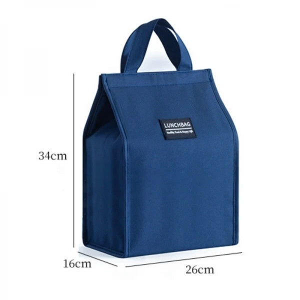 Geanta termoizolanta pentru pranz, pliabila, dimensiuni 34 x 26 x 16 cm, din material taxtil cu folie de aluminiu pe interior, impermeabila, albastru
