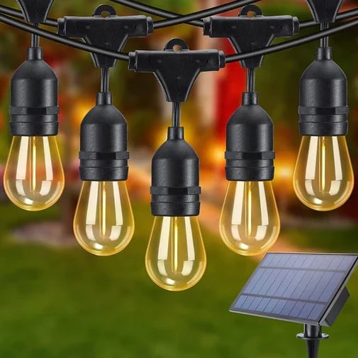 Ghirlandă solară cu becuri LED, filament LED, 10 becuri, 10 m, alb foarte cald – imagine 1