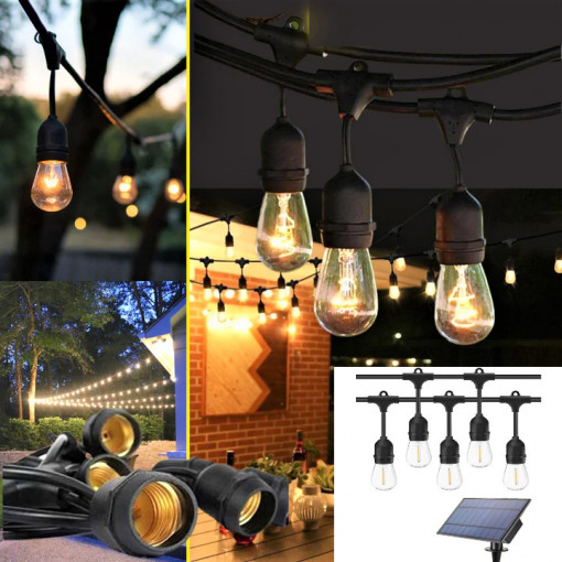 Ghirlandă solară cu becuri LED, filament LED, 10 becuri, 5 m, alb foarte cald – imagine 1