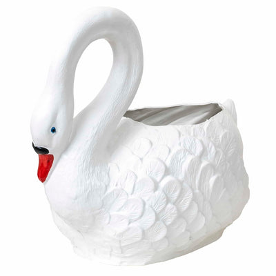 Ghiveci decorativ din plastic model lebada alb, 63 cm lungime