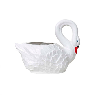Ghiveci decorativ lebada din plastic alb, 53 cm lungime