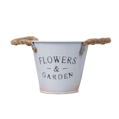 Ghiveci metalic tip galetusa pentru flori, 13x11 cm, alb