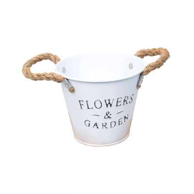 Ghiveci metalic tip galetusa pentru flori, 13x11 cm, alb