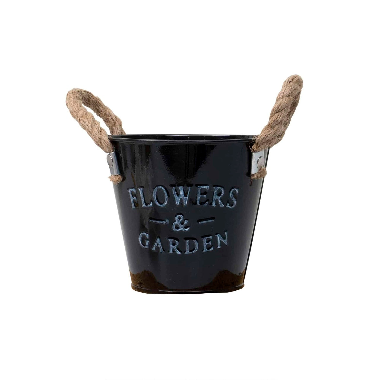 Ghiveci metalic tip galetusa pentru flori, 13x11 cm, negru