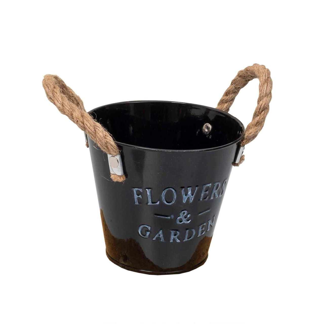 Ghiveci metalic tip galetusa pentru flori, 13x11 cm, negru