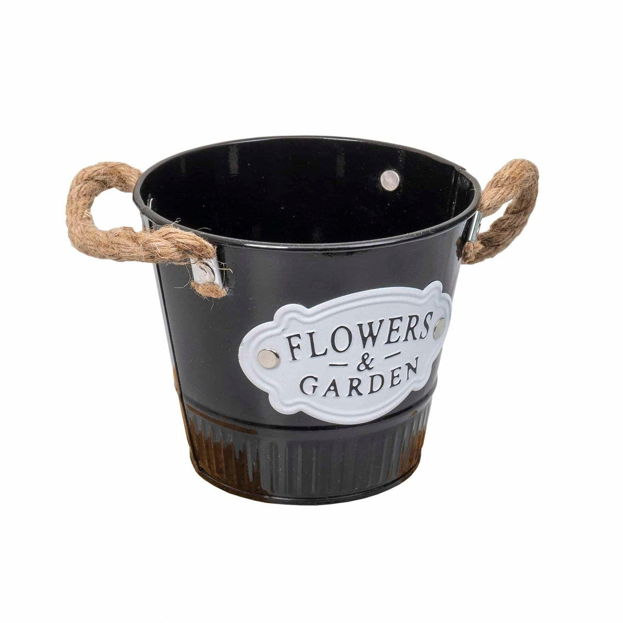 Ghiveci metalic tip galetusa pentru flori, 14x12 cm, negru