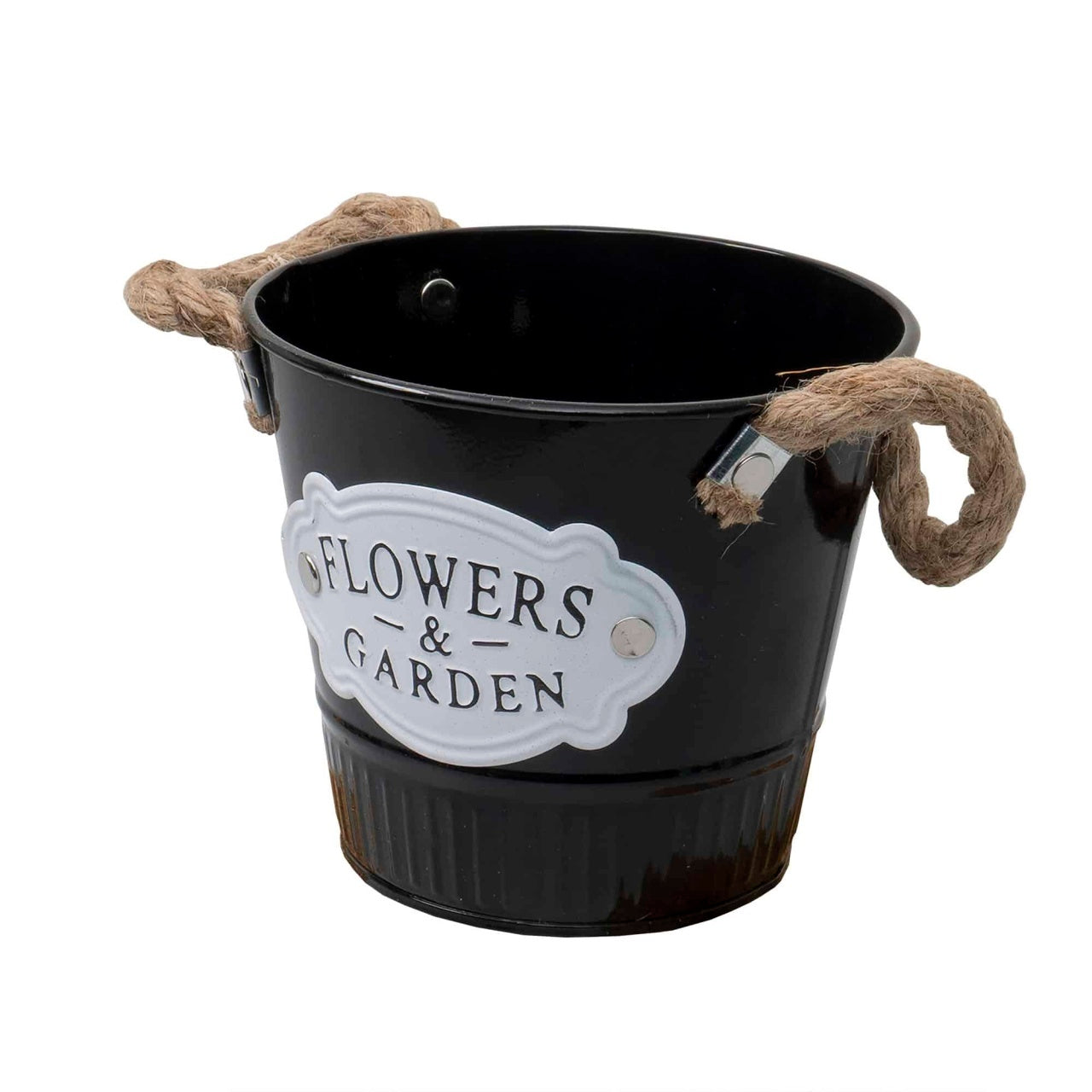 Ghiveci metalic tip galetusa pentru flori, 14x12 cm, negru