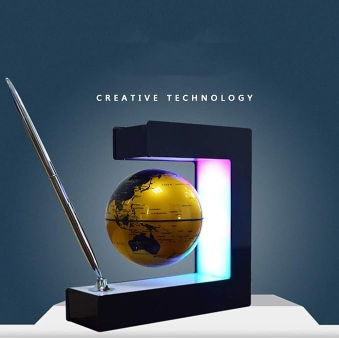Glob geografic magnetic, in levitatie, rotatie automata, incarcare USB, cu suport patrat, lumina LED, negru