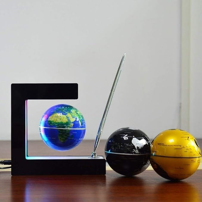 Glob geografic magnetic, in levitatie, rotatie automata, incarcare USB, cu suport patrat, lumina LED, negru