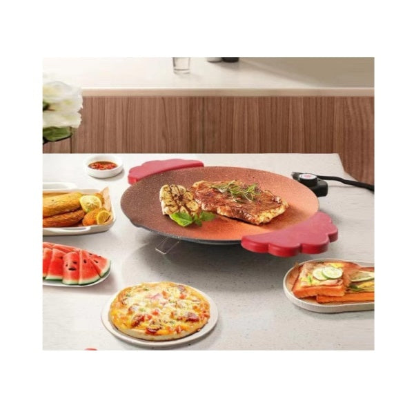 Gratar electric portabil de masa, cu suprafata de gatit antiaderenta si manere rezistente la caldura, putere 800 W, alimentare la retea, negru