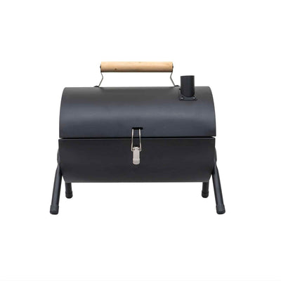 Gratar metalic cilindric negru cu 2 grile de gatit, dimensiuni 37.5x26x34 cm