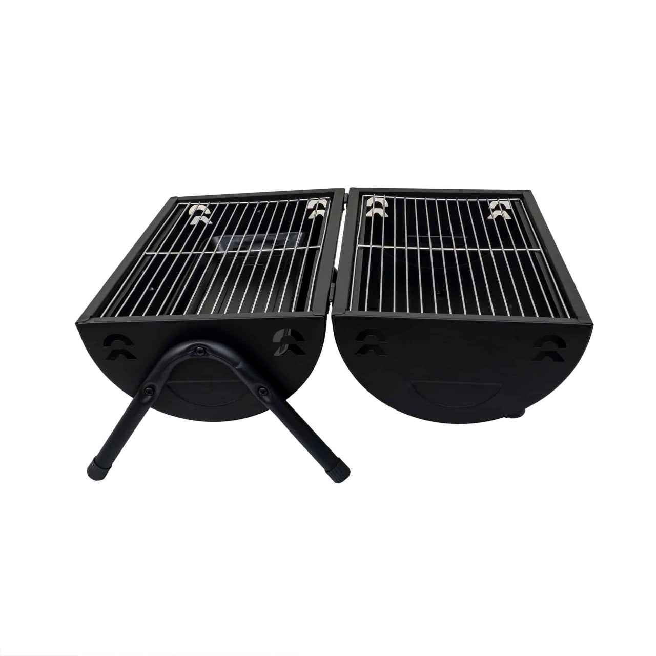 Gratar metalic cilindric negru cu 2 grile de gatit, dimensiuni 37.5x26x34 cm
