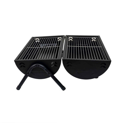 Gratar metalic cilindric negru cu 2 grile de gatit, dimensiuni 37.5x26x34 cm
