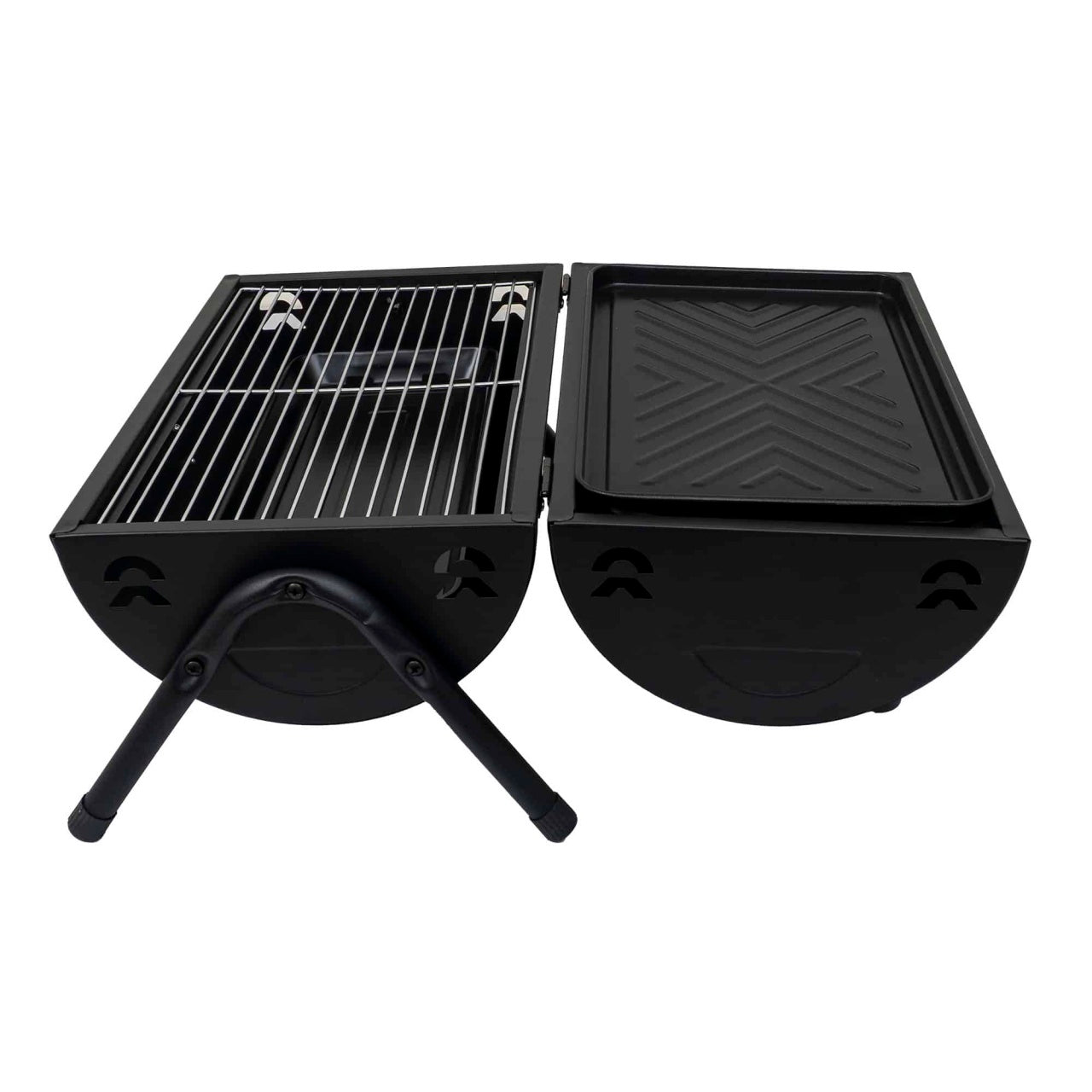 Gratar metalic cilindric negru cu 2 grile de gatit, dimensiuni 37.5x26x34 cm