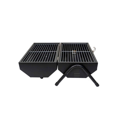 Gratar metalic hexagonal cu 2 grile de gatit, negru, dimensiuni 51.5x30 cm