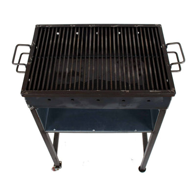 Gratar metalic pe carbuni 62x43x92 cm cu doua roti si raft suport