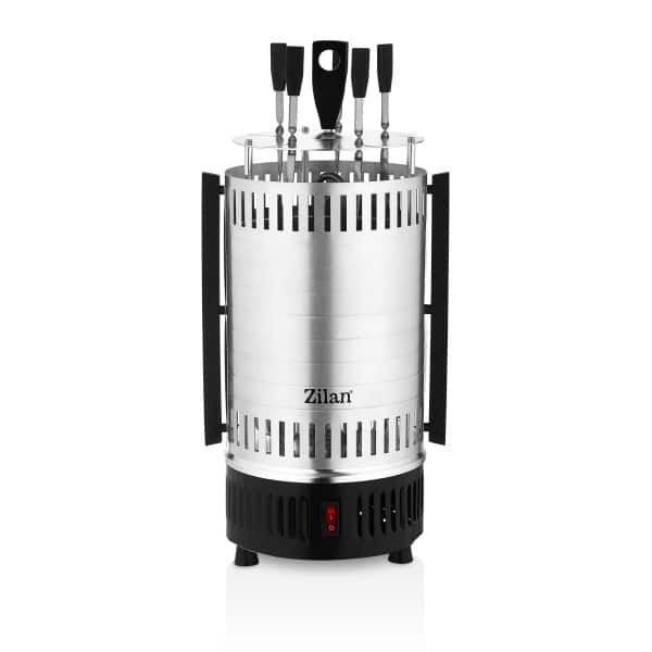 Gratar vertical electric 900W cu rotatie automata si 5 bete pentru frigarui, argintiu
