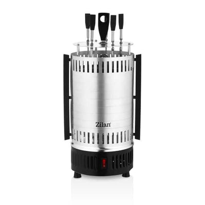 Gratar vertical electric 900W cu rotatie automata si 5 bete pentru frigarui, argintiu