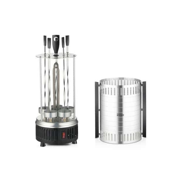 Gratar vertical electric 900W cu rotatie automata si 5 bete pentru frigarui, argintiu