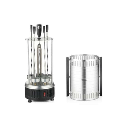 Gratar vertical electric 900W cu rotatie automata si 5 bete pentru frigarui, argintiu