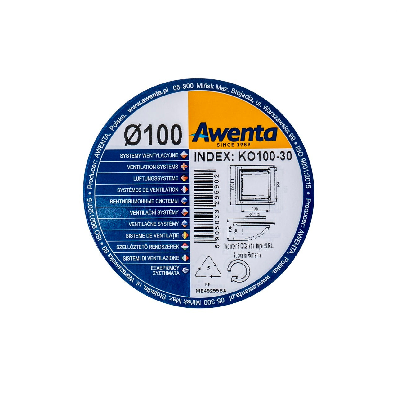 Grila evacuare aerisire cu clapeta Q100, rezistenta UV, culoare alba