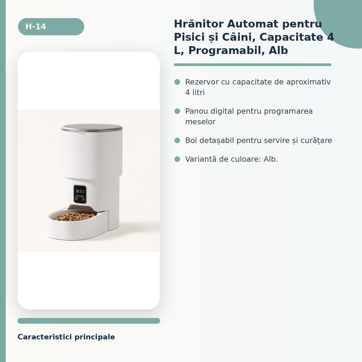 Hrănitor Automat pentru Pisici și Câini, Capacitate 4 L, Programabil, Alb – imagine 3