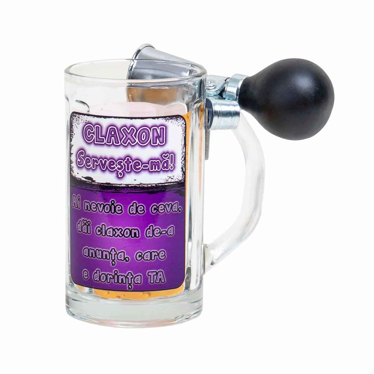 Halba cu claxon, capacitate 500ml, model haios ""Claxonul serveste-ma""