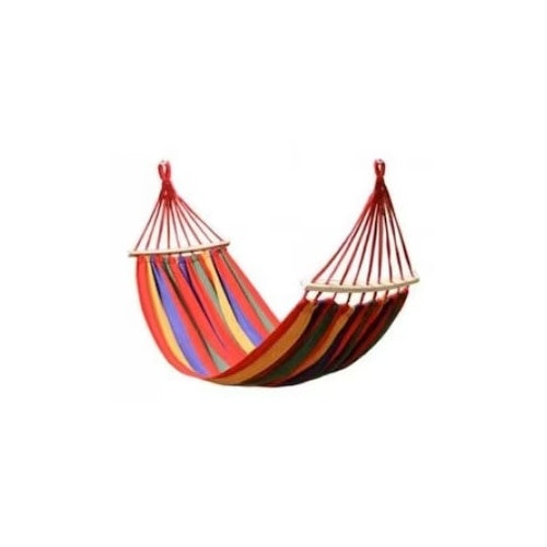 Hamac din bumbac, pentru relaxare, dimensiuni 180 x 80 cm, cu bara de lemn, greutate maxima suportata 150kg, multicolor
