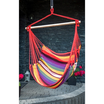 Hamac tip leagan, dimensiuni 100x100cm, cu manere solide, material robust si franghii puternice, usor de asamblat, multicolor