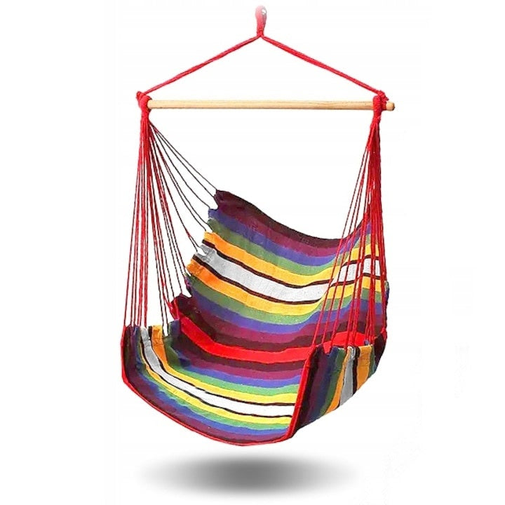 Hamac tip leagan, dimensiuni 100x100cm, cu manere solide, material robust si franghii puternice, usor de asamblat, multicolor