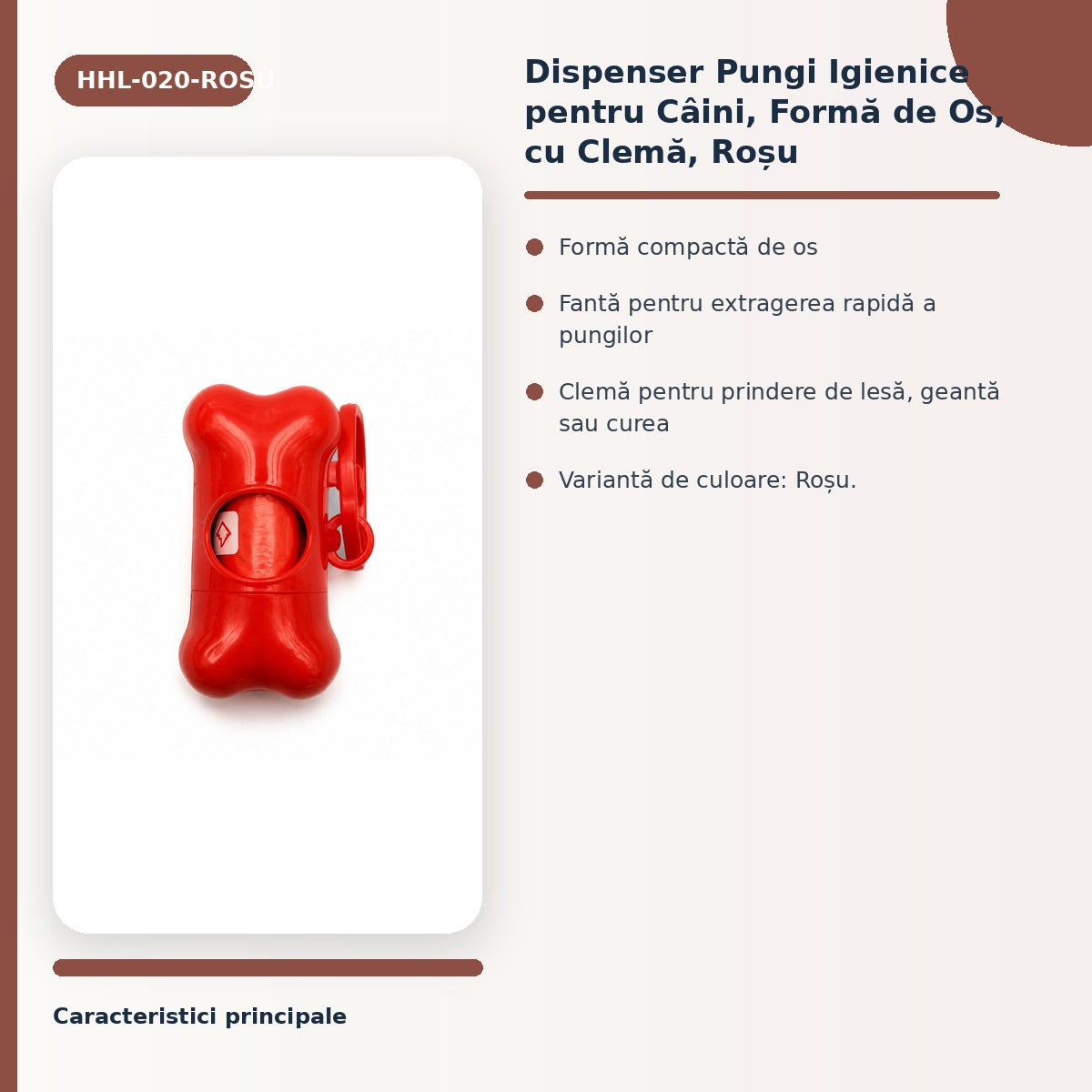Dispenser Pungi Igienice pentru Caini, Forma de Os, cu Clema, Rosu – imagine 3