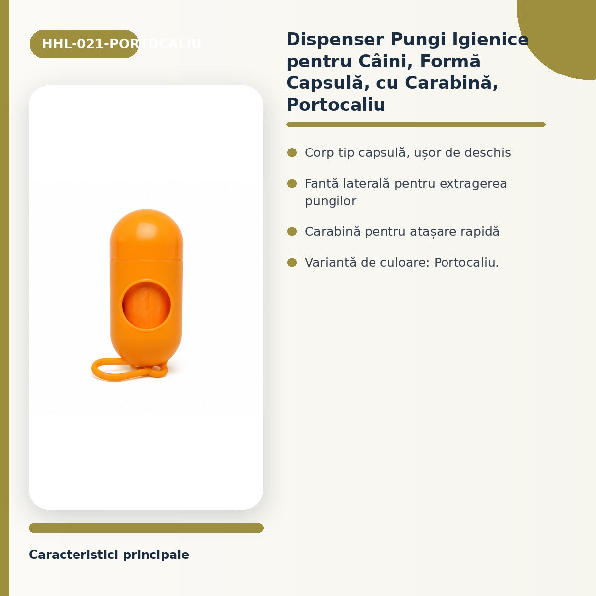 Dispenser Pungi Igienice pentru Câini, Formă Capsulă, cu Carabină, Portocaliu – imagine 3