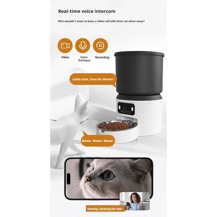 Hranitor inteligent pentru animale, 6L cu camera, programabil, cu functie de convorbire