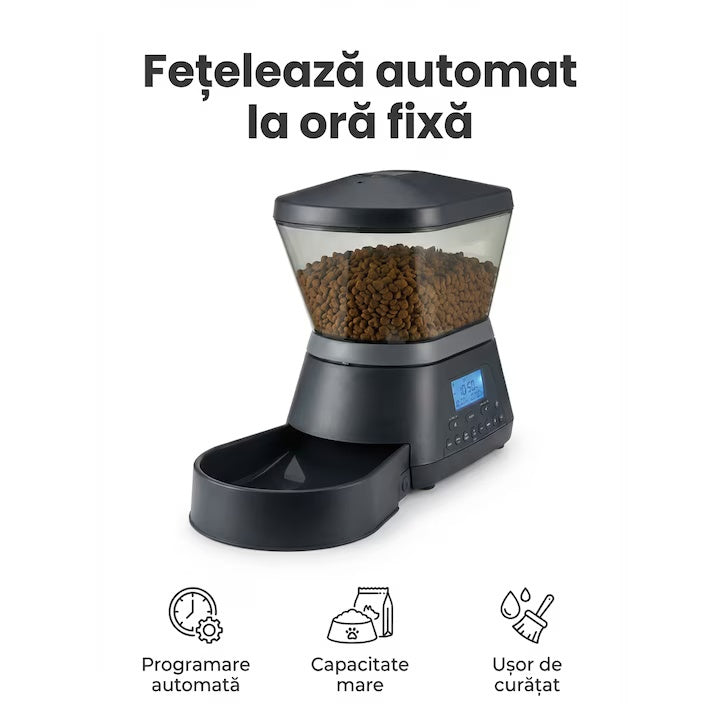 Hranitor inteligent pentru animale, 6L, programabil, setare manuala a cantitatii si frecventei