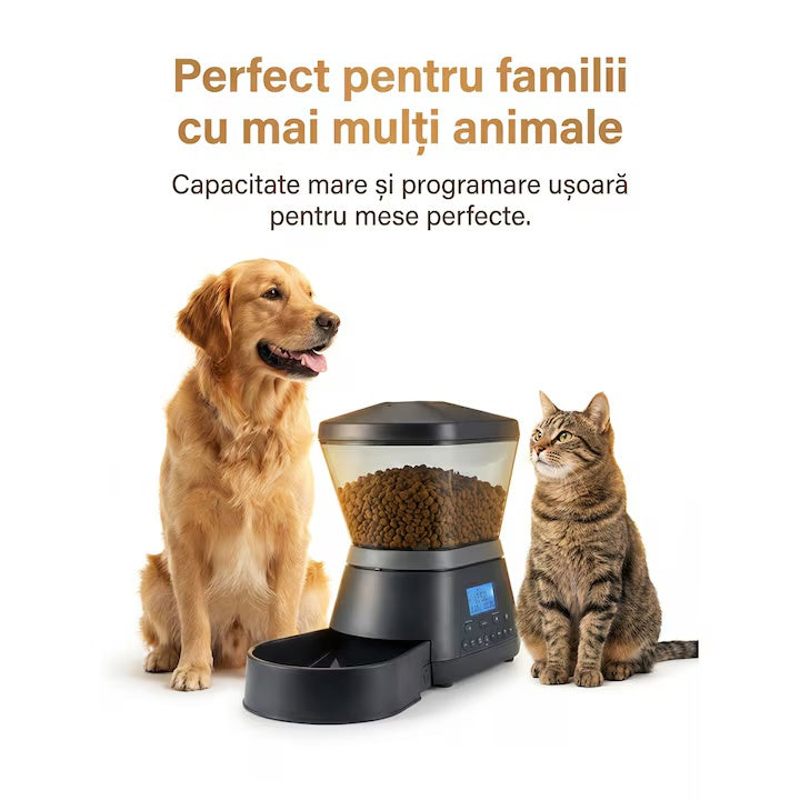 Hranitor inteligent pentru animale, 6L, programabil, setare manuala a cantitatii si frecventei
