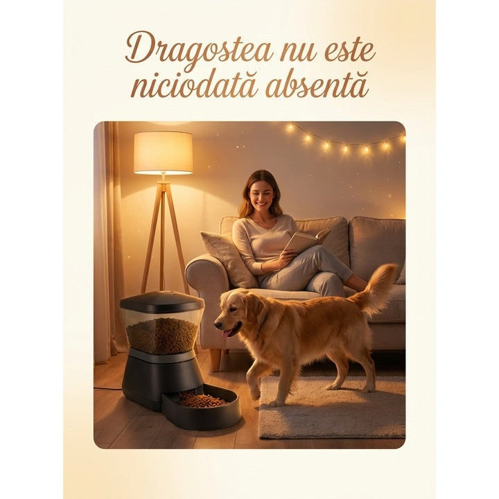 Hranitor inteligent pentru animale, 6L, programabil, setare manuala a cantitatii si frecventei