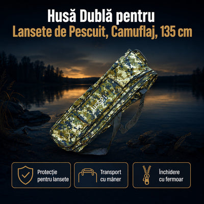 Husă Dublă pentru Lansete de Pescuit, Camuflaj, 135 cm – imagine comercială în ambient