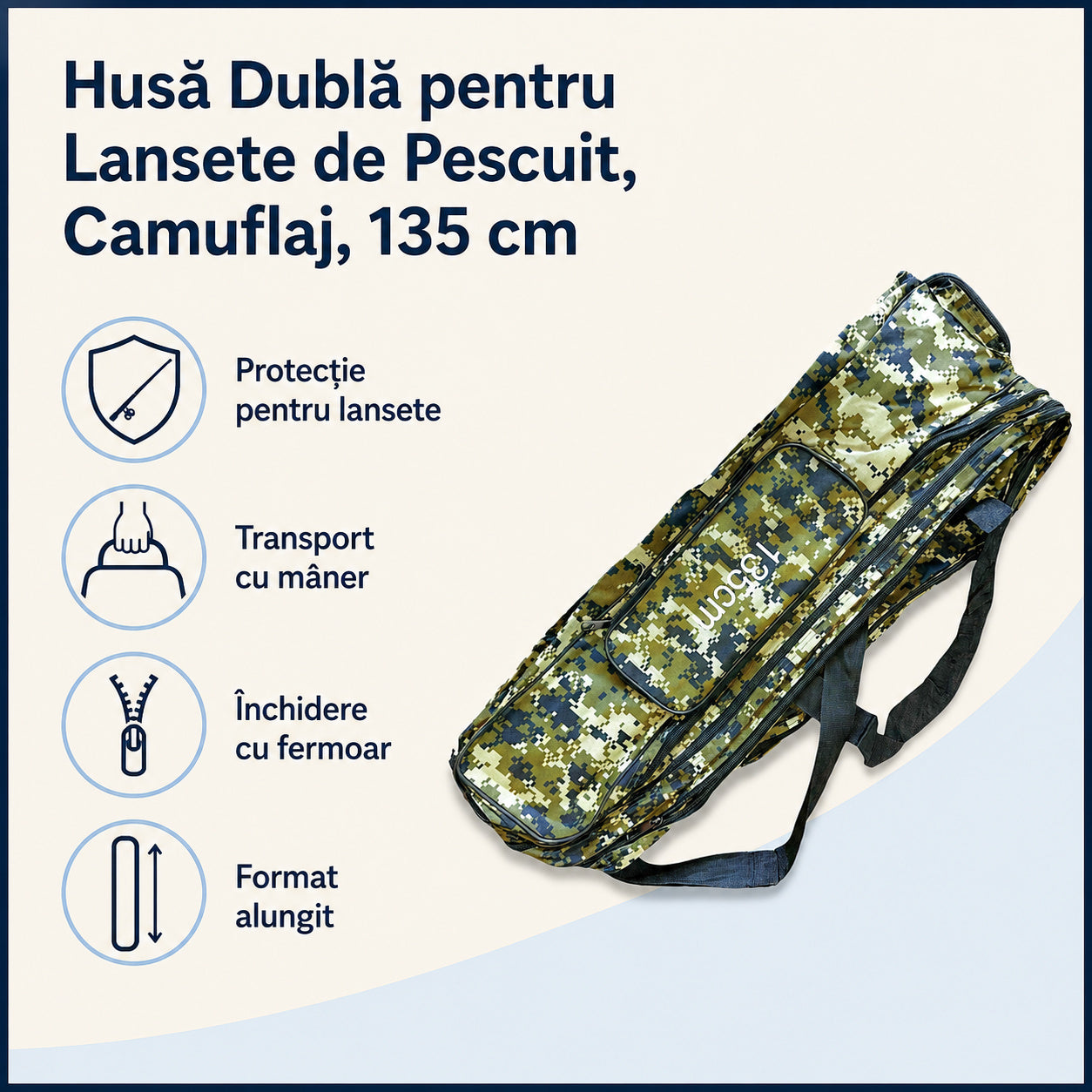 Husă Dublă pentru Lansete de Pescuit, Camuflaj, 135 cm – caracteristici