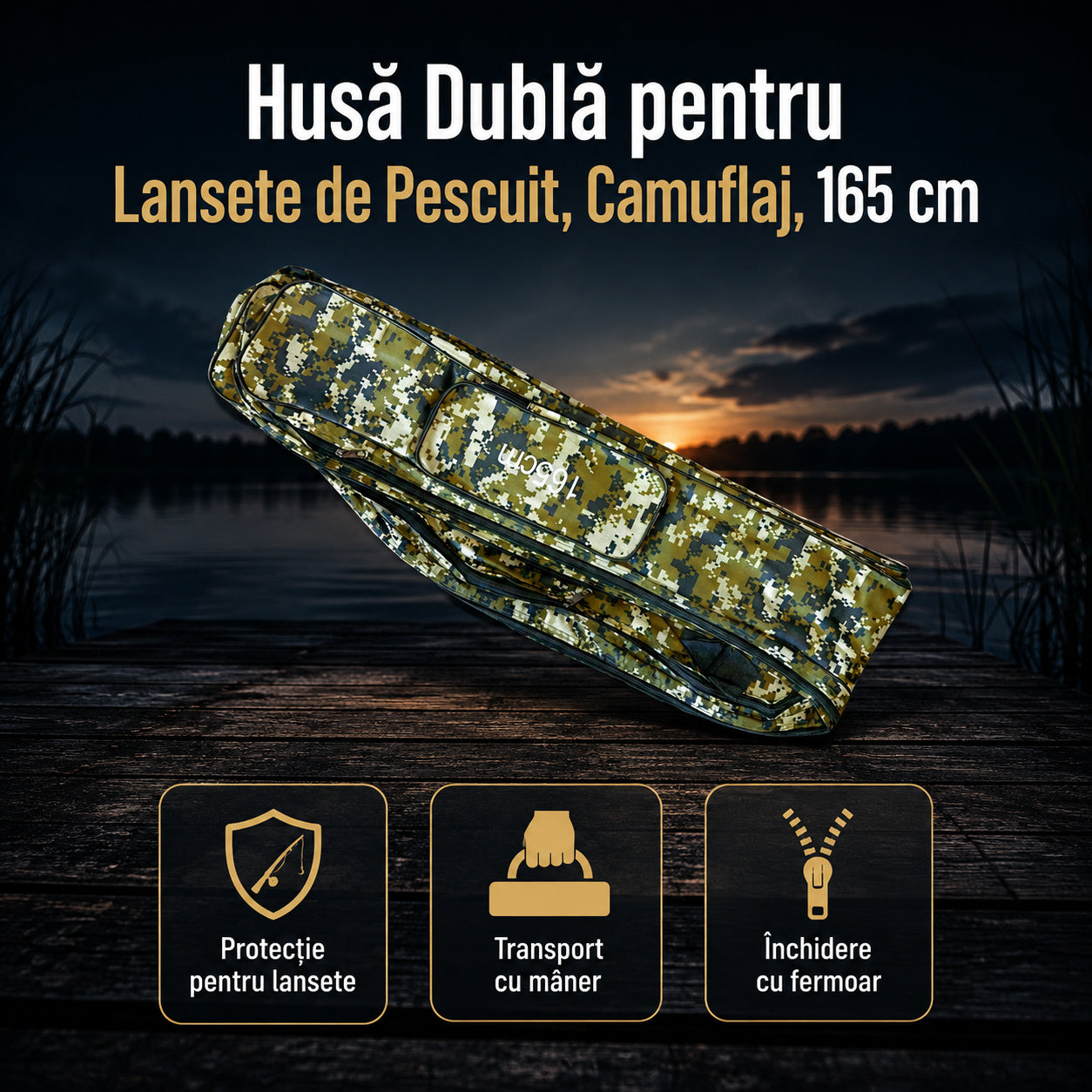 Husă Dublă pentru Lansete de Pescuit, Camuflaj, 165 cm – imagine principală